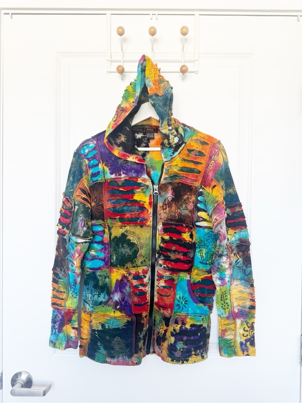 Rising International Colorful Patchwork Cotton Hooded Zip Jacket Large